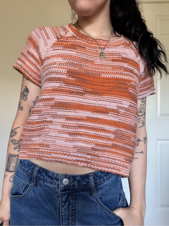 Anthropologie Tops - Anthropologie Pink & Orange Striped Knit Crop Top Large